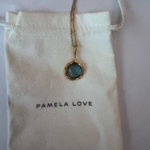 Pamela Love Gold Necklace with Light Blue Gem